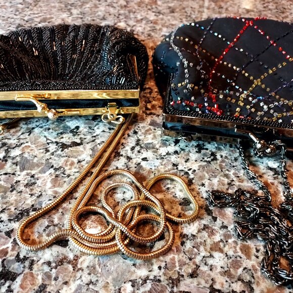 TWO VINTAGE BEADED EVENING BAGS FORMAL FANCY PARTY - Picture 3 of 7